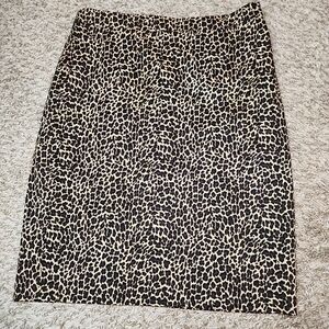 J Crew Cheetah Leopard Pencil Skirt Black Tan Brown Animal Print Cotton Size 4